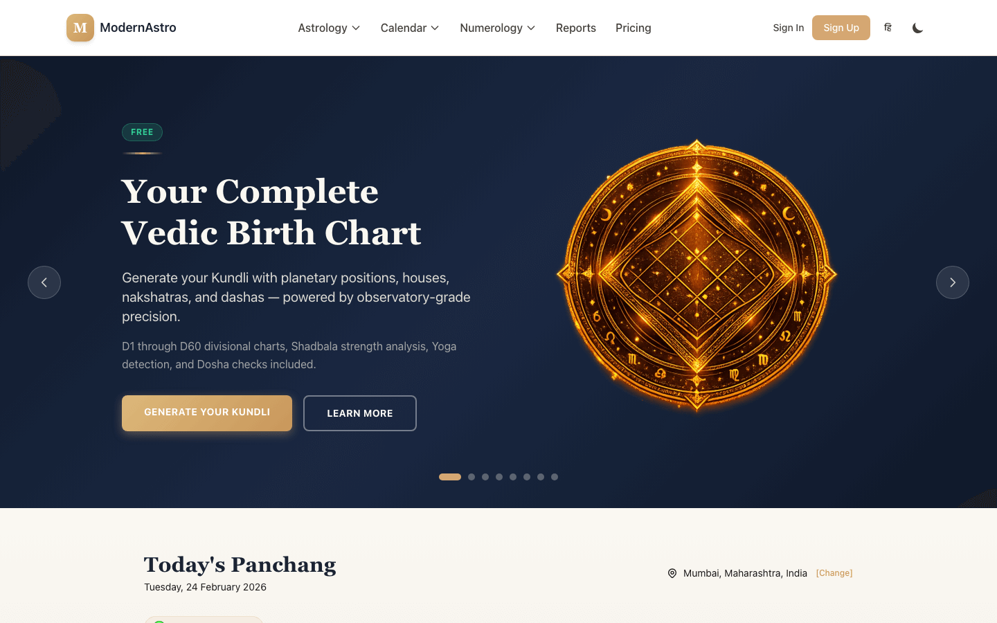 ModernAstro.com — birth chart analysis and astrological insights dashboard